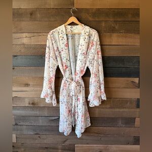 Miss Me Floral Kimono Robe Boho Sheer Tie Waist Duster Small